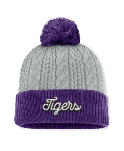 Top Of The World Women's Gray/purple Lsu Tigers Becca Cuffed Knit Hat With Pom