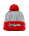 Top Of The World Women's Gray/red Wisconsin Badgers Becca Cuffed Knit With Pom Hat In Gray