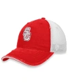 TOP OF THE WORLD WOMEN'S TOP OF THE WORLD CARDINAL, WHITE DISTRESSED USC TROJANS RADIANT TRUCKER SNAPBACK HAT