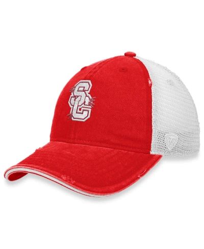 Top Of The World Women's  Cardinal, White Distressed Usc Trojans Radiant Trucker Snapback Hat In Red