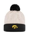 TOP OF THE WORLD WOMEN'S TOP OF THE WORLD CREAM IOWA HAWKEYES GRACE SHERPA CUFFED KNIT HAT WITH POM