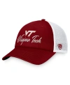 TOP OF THE WORLD WOMEN'S TOP OF THE WORLD MAROON, WHITE VIRGINIA TECH HOKIES CHARM TRUCKER ADJUSTABLE HAT