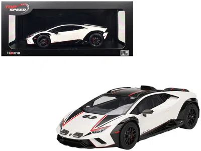 Top Speed Lamborghini Huracan Sterrato Bianco Asopo White With Matt Black Top And Red Stripes 1/18 Model Car B In Multi