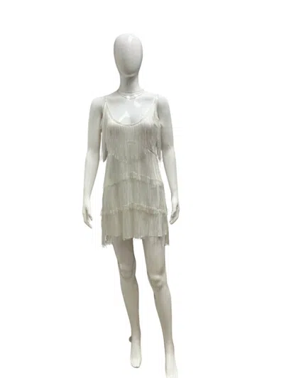 Top Woman Fringe Mini Dress In White