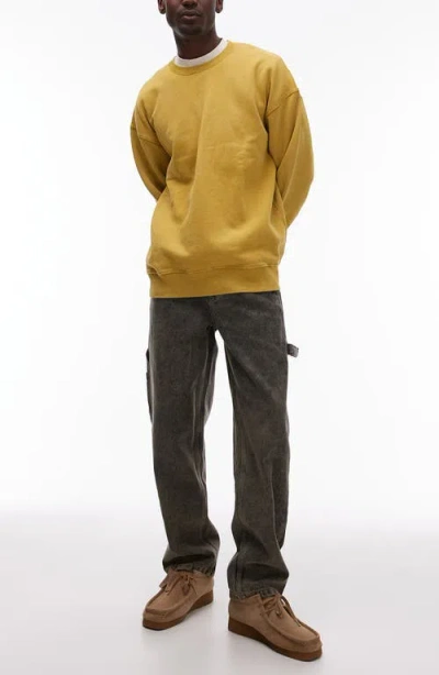 Topman Acid Wash Carpenter Jeans In Khaki Green
