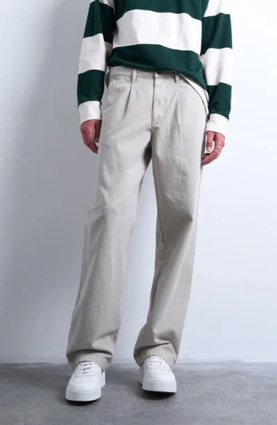 Topman Baggy Fit Pleated Cotton Twill Pants In Gray