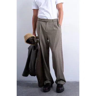Topman Belted Houndstooth Pants In Gray
