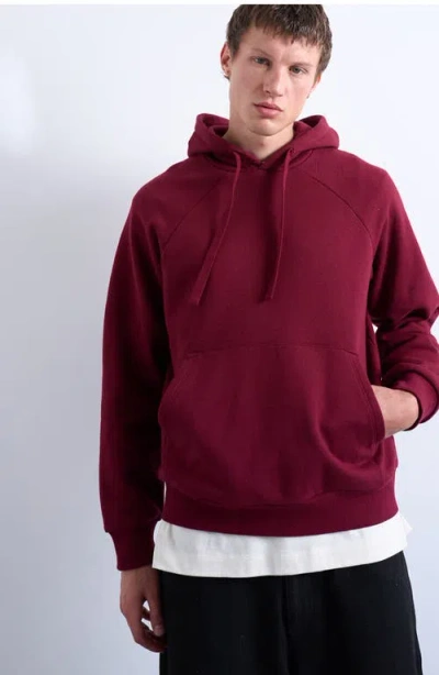 Topman Boxy Cotton Blend Hoodie In Burgundy