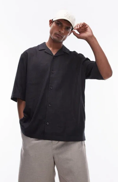 Topman Short Sleeve Relaxed Seersucker Shirt In Black