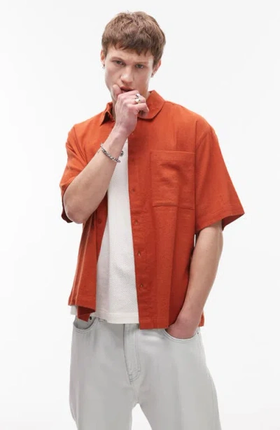 Topman Short Sleeve Textured Boxy Shirt In Red