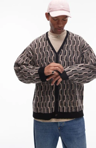 Topman Brushed Cable Knit V-neck Cardigan In Black