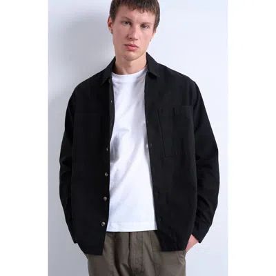 Topman Camp Collar Cotton Button-up Overshir In Black