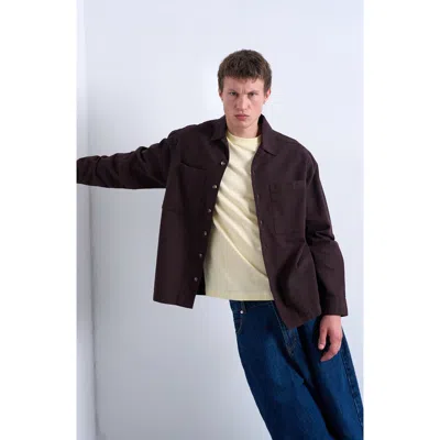 Topman Camp Collar Cotton Button-up Overshir In Brown