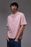 Topman Short Sleeve Crinkle Shirt In Pink