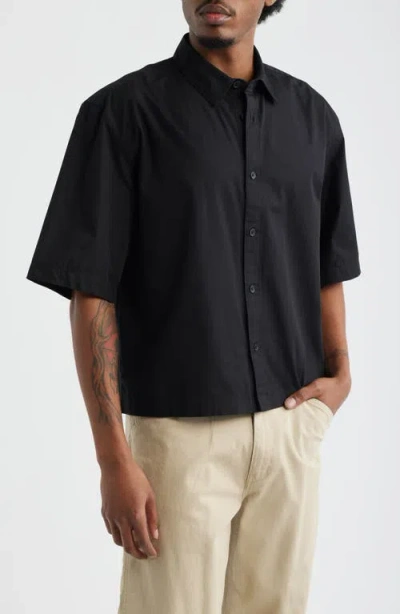 Topman Crop Short Sleeve Cotton Poplin Button-up Shirt In Black