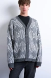 Topman Diamond V-neck Cardigan In Gray