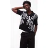 Topman Boxy Fit Button Up Jersey Shirt With Floral Print In Black