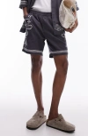 TOPMAN EMBROIDERED COTTON & LINEN SHORTS