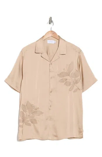 Topman Embroidered Satin Button-up Shirt In Neutral