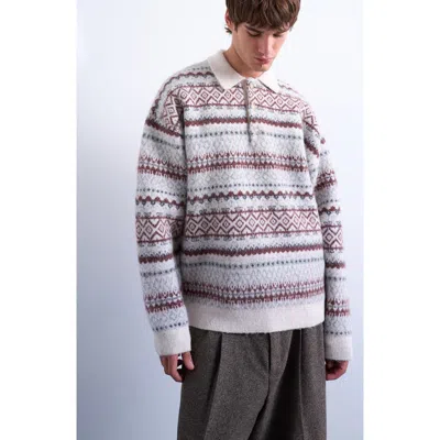 Topman Fair Isle Stripe Long Sleeve Polo In Multi