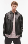 Topman Distressed Faux Leather Oversized Bomber Jacket In Black In Black