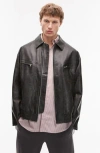 Topman Distressed Faux Leather Oversized Bomber Jacket In Black In Black