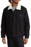 Topman Faux Shearling Collar Denim Jacket In Black
