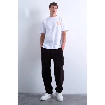 Topman Flat Front Tapered Cotton Corduroy Pants In Black