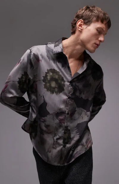 Topman Long Sleeve Floral Printed Shirt In Black
