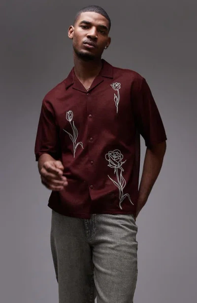 Topman Floral Embroidery Shirt In Burgundy-red