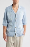 Topman Floral Embroidered Polo In Blue
