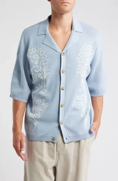 Topman Floral Embroidered Polo In Blue
