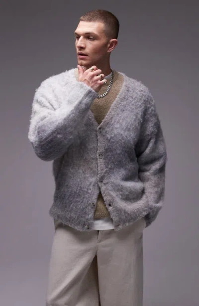 Topman Relaxed Fit Cardigan In Gray Ombre