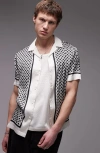 Topman Short Sleeve Geo Satin Shirt In Black