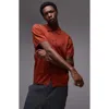 Topman Geometric Pointelle Short Sleeve Cardigan In Rust
