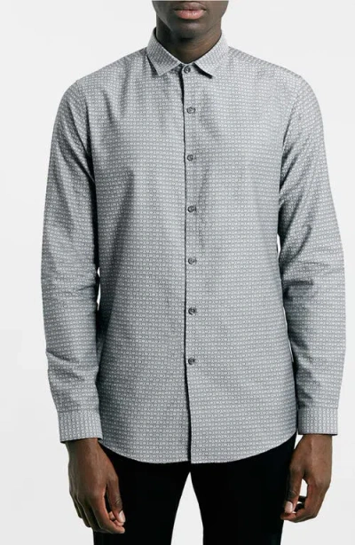 Topman Geometric Print Dobby Shirt In Gray