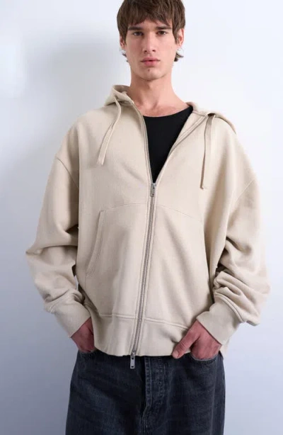 Topman Heavyweight Oversized Fit Zip Up Hoodie In Neutral