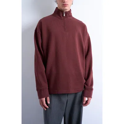 Topman Heavyweight Oversize Quarter Zip Sweatshirt In Burgundy