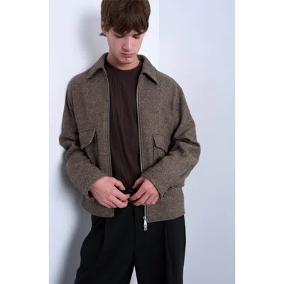 Topman Herringbone Short Jacket In Brown