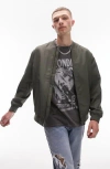 Topman Icon Bomber Jacket In Khaki/olive