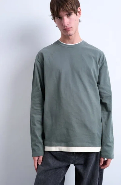 Topman Layered Long Sleeve T-shirt In Green