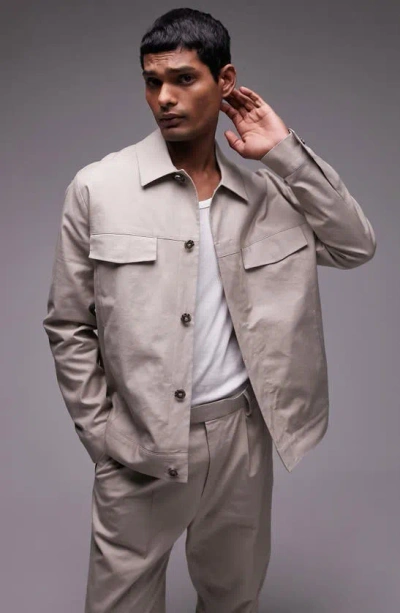 Topman Smart Harrington Linen Blend Suit Jacket In Stone-neutral