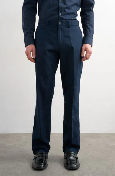 Topman Linen Blend Straight Leg Pants In Blue