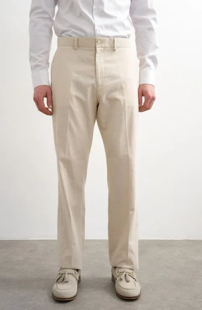 Topman Linen Blend Straight Leg Pants In Neutral