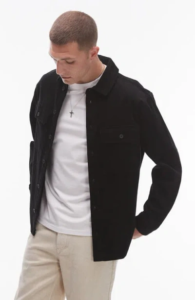 Topman Long Sleeve Cord Overshirt In Black