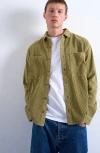 Topman Long Sleeve Regular Fit Corduroy Button-up Shirt In Green