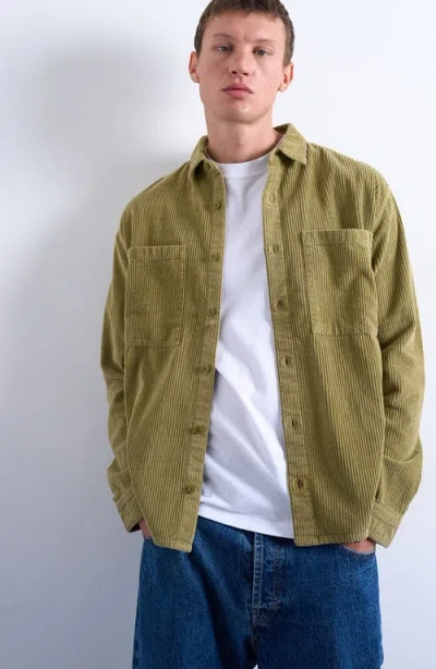 Topman Long Sleeve Regular Fit Corduroy Button-up Shirt In Green