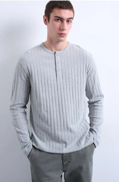 Topman Long Sleeve Rib Henley In Gray