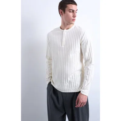 Topman Long Sleeve Rib Henley In White