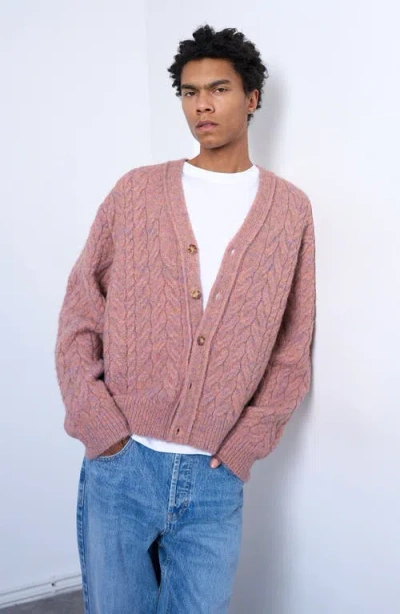 Topman Marled V-neck Cable Cardigan In Pink